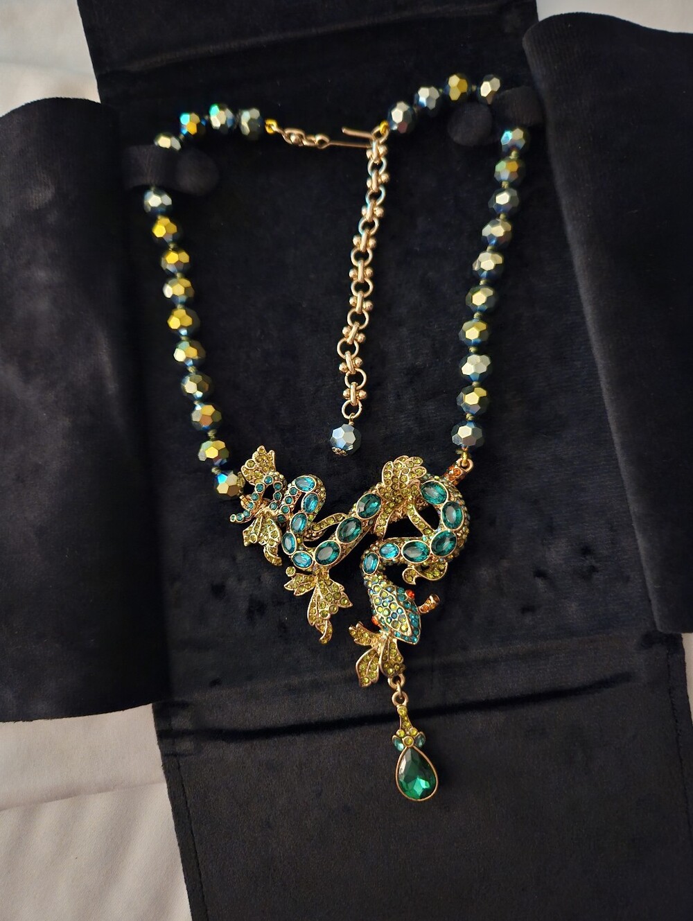 Serpent Snake Crystal Statement Necklace Green Blue Beaded | In Prsentation Box